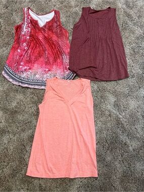 Lot of 3 Sleeveless Tops - Floral Red, Burgundy, Coral
